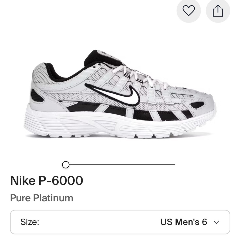 Nike P-6000 Pure Platinum
Lifestyle Women’s shoe
Size 6